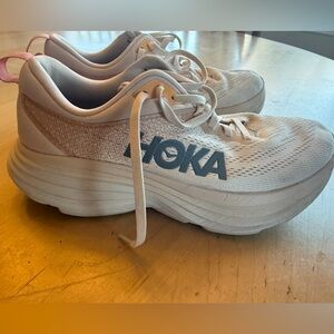 Hoka Women's Cream and Pale pink Athletic Shoes- Good used